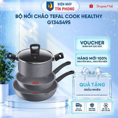 Bộ nồi chảo Tefal Cook Healthy G134S495 4 món (Chảo 24/Chảo sâu 28/ Nồi 20/Nắp nồi)
