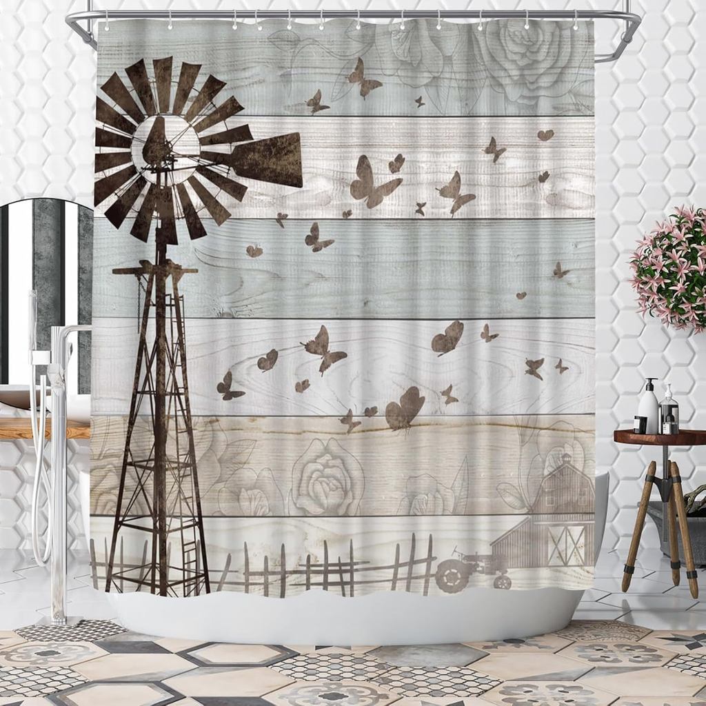 WELMECO Mộc Mạc Nước Cối Xay Gió Tắm Rèm Trang Trại Tắm Rèm 72x72inch Vải Polyester Trang Trí Phòng 