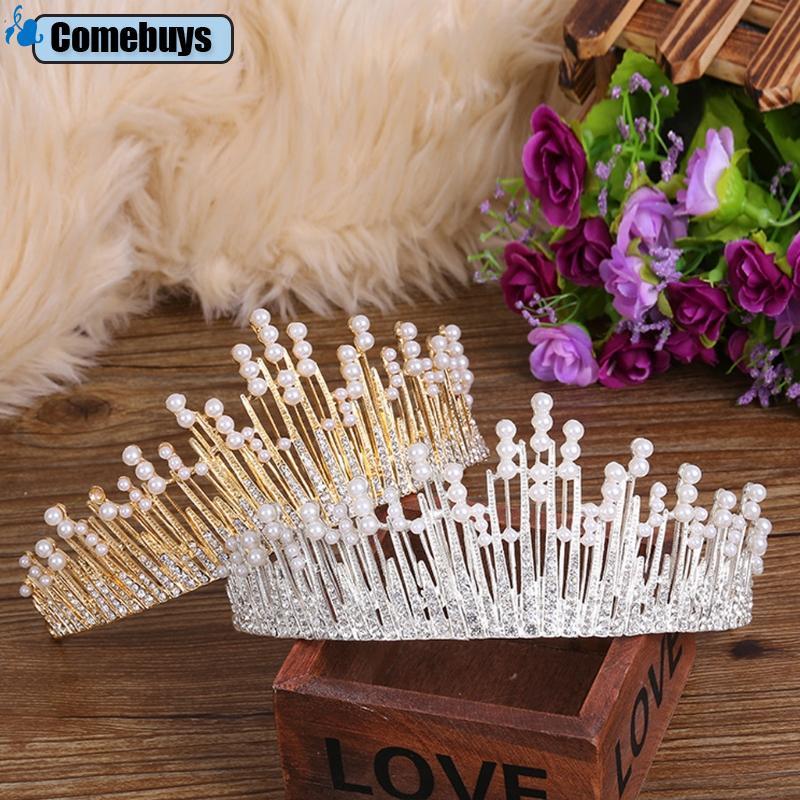 Com * Tiaras và vương miện dành cho nữ có ngọc trai cho công chúa đính đá pha lê thanh lịch C