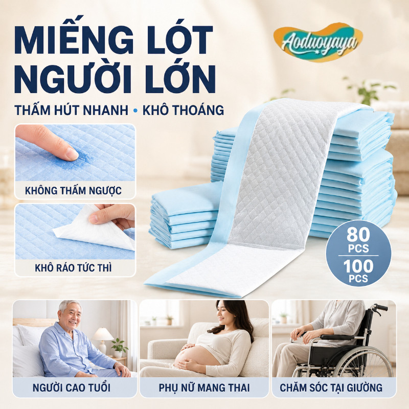 Miếng lót điều dưỡng người lớn 60x90cm,thoáng khí chống rò rỉ - Dùng cho người già, mẹ sau sinh và chăm sóc bé