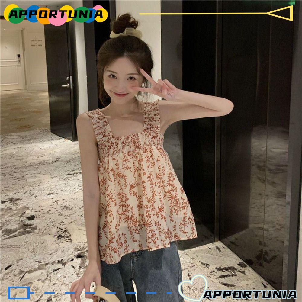 Áo không tay APPORTUNIA, Áo ba lỗ cổ vuông A Line, Áo ba lỗ nữ giảm béo Boho thanh lịch