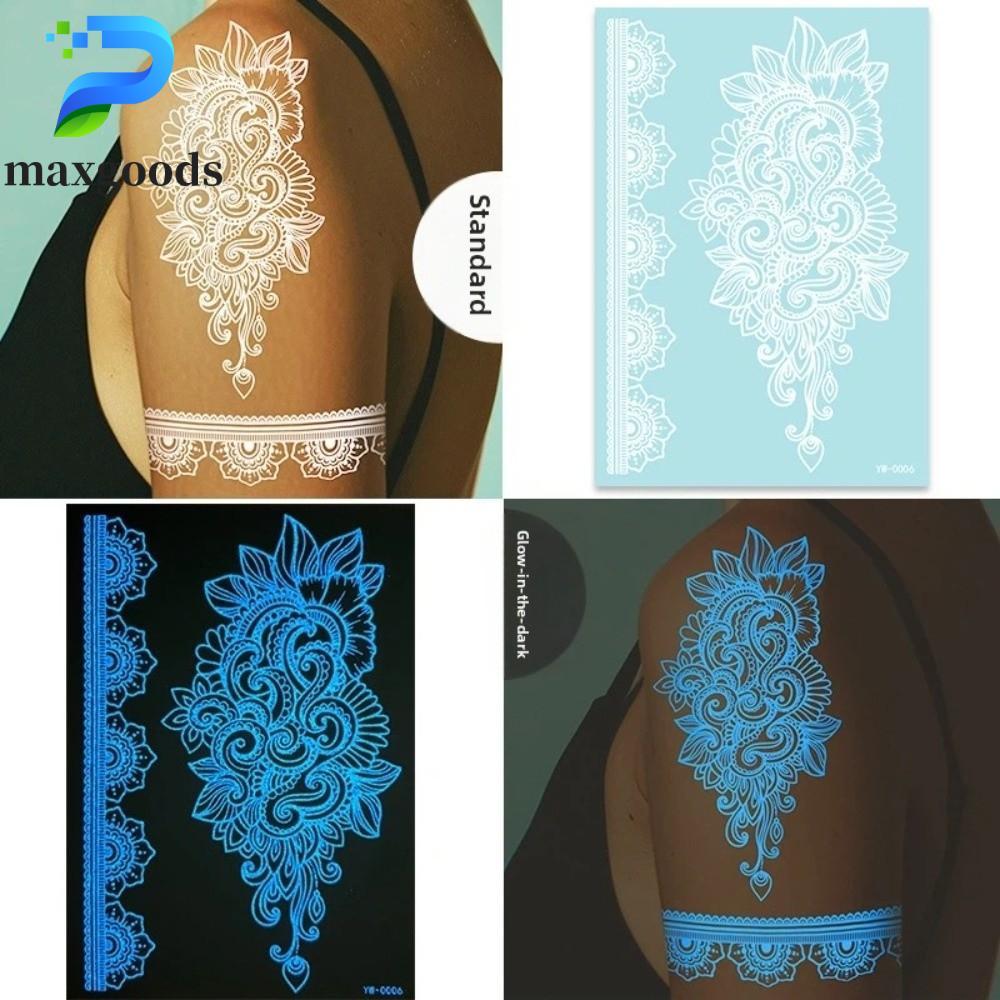 maxgoods MAXGOODS Nhãn Dán Hình Xăm Henna Dạ Quang, Cánh Tay Chân Trắng Henna Hình Xăm Đề Can, Ren H