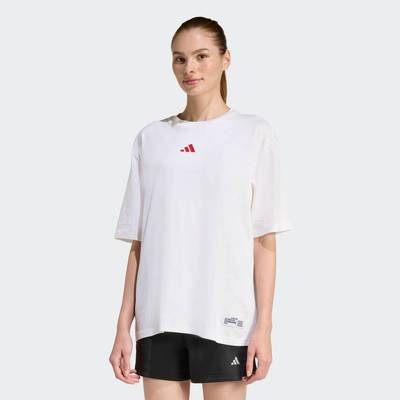 adidas Phong cách sống ÁO THUN GRAPHIC OVERSIZE HÌNH THÊU MINI Nữ trắng KA5087