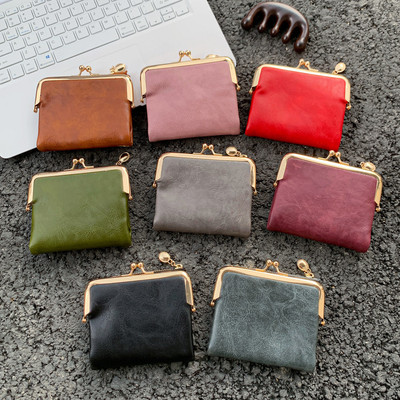 Hoài Cổ Vintage Gấp Ngắn Ví Nữ Da PU Nhiều Hộp Đựng Thẻ Dung Tích Lớn Khóa Tiền Mặt Ví