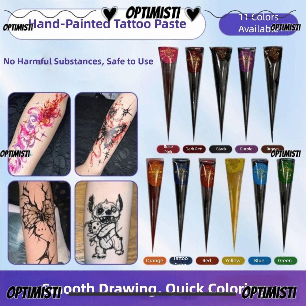 OPTIMISTIVF Henna Tattoo Cream, Black Brown Semi-permanent Paste Cone, Henna Cream Tạm thời Dễ sử dụ