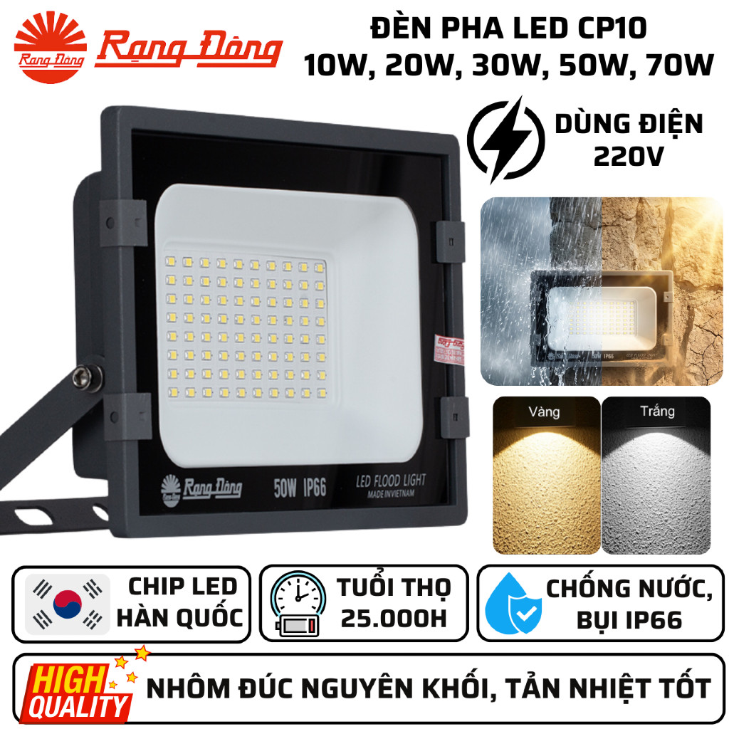 Đèn Pha LED Mới CP10: 30W 50W 100W Rạng Đông Model: CP10