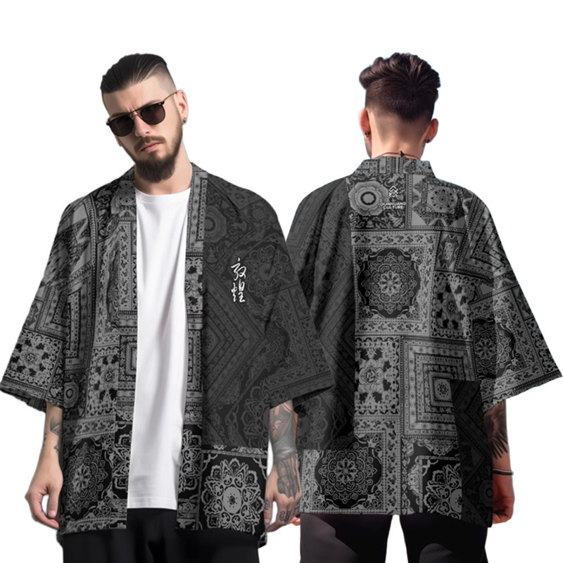 Jiashu-Ethnic Phong Cách Họa Tiết kimono Nam Phong Cách Retro Haori Dạo Phố kimono Nhật Bản Truyền T