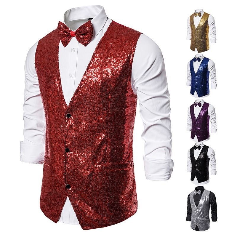 Nam Sân Khấu Trang Phục Nhỏ Đính Kim Sa Lấp Lánh Vest Ảnh Studio Ảnh Chủ Nhà Ca Sĩ Lễ Vest 68p16