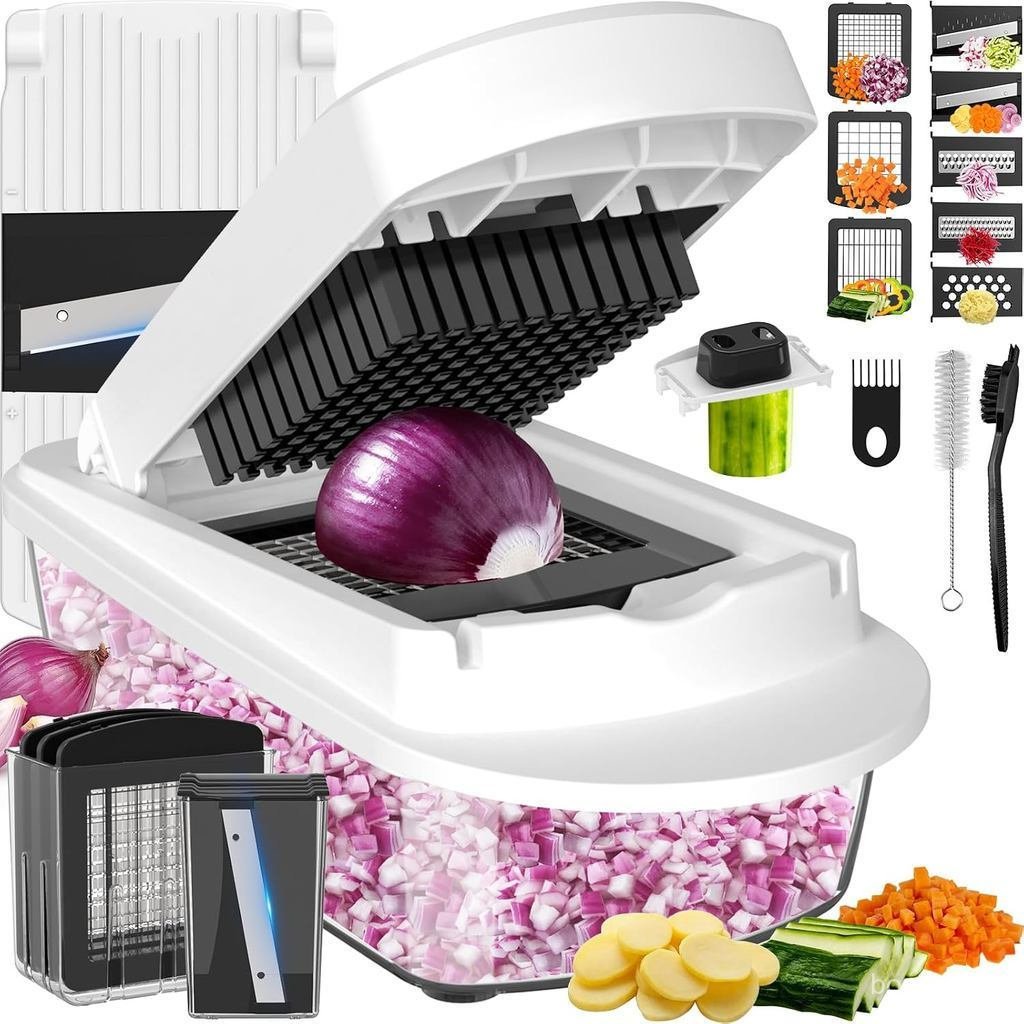 8Multi-functional vegetable chopper with blades，Mandoline slicer with container，food chopper，Onion c