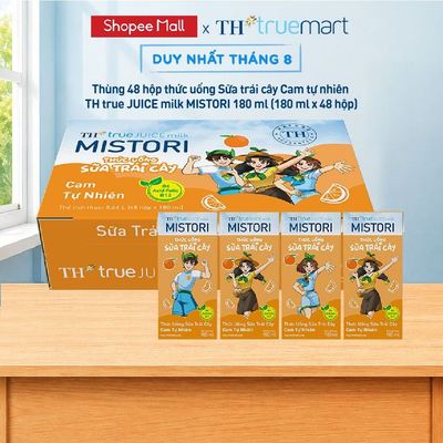 Thùng 48 hộp thức uống Sữa trái cây Cam tự nhiên TH true JUICE milk MISTORI 180ml (180ml x 48)