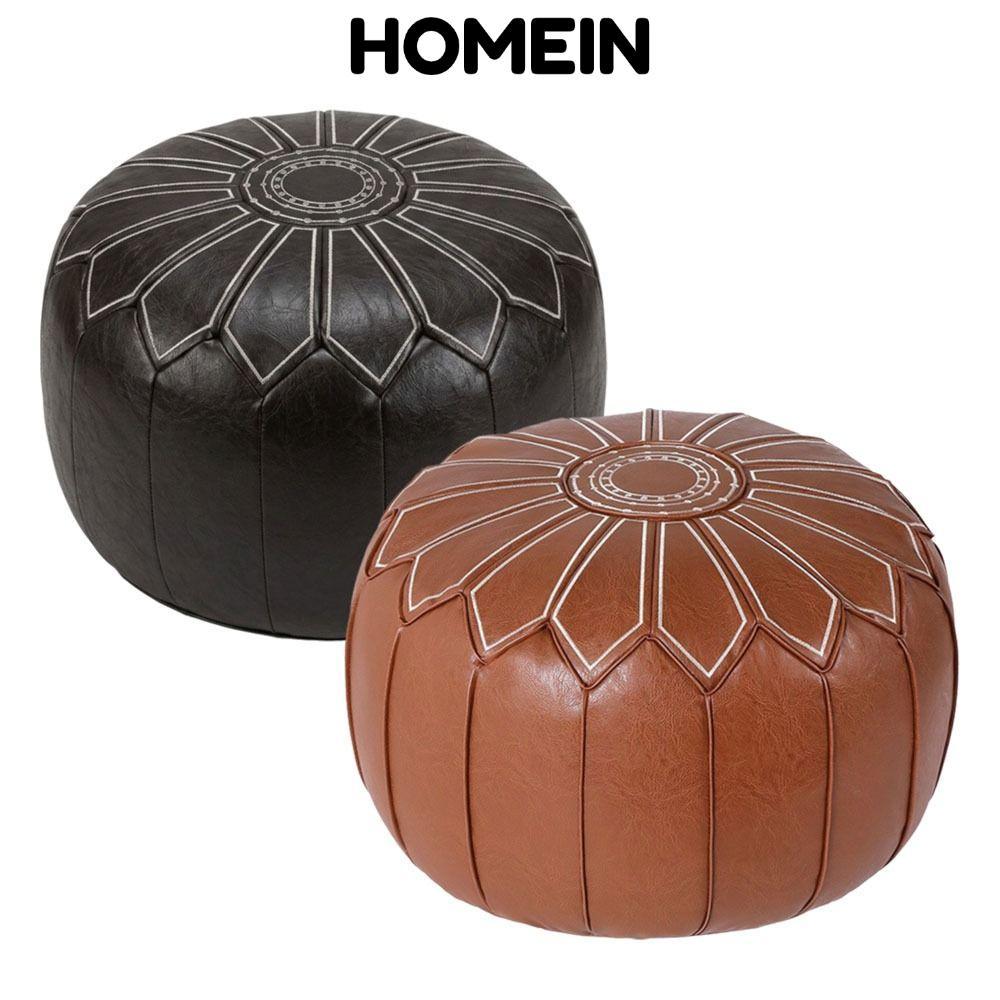 HOMEIN Storage Ottoman, Da PU Họa Tiết Thêu Có Thể Lấp Đầy Ottoman Pouf, Hình Tròn Phong Cách Ma-rốc