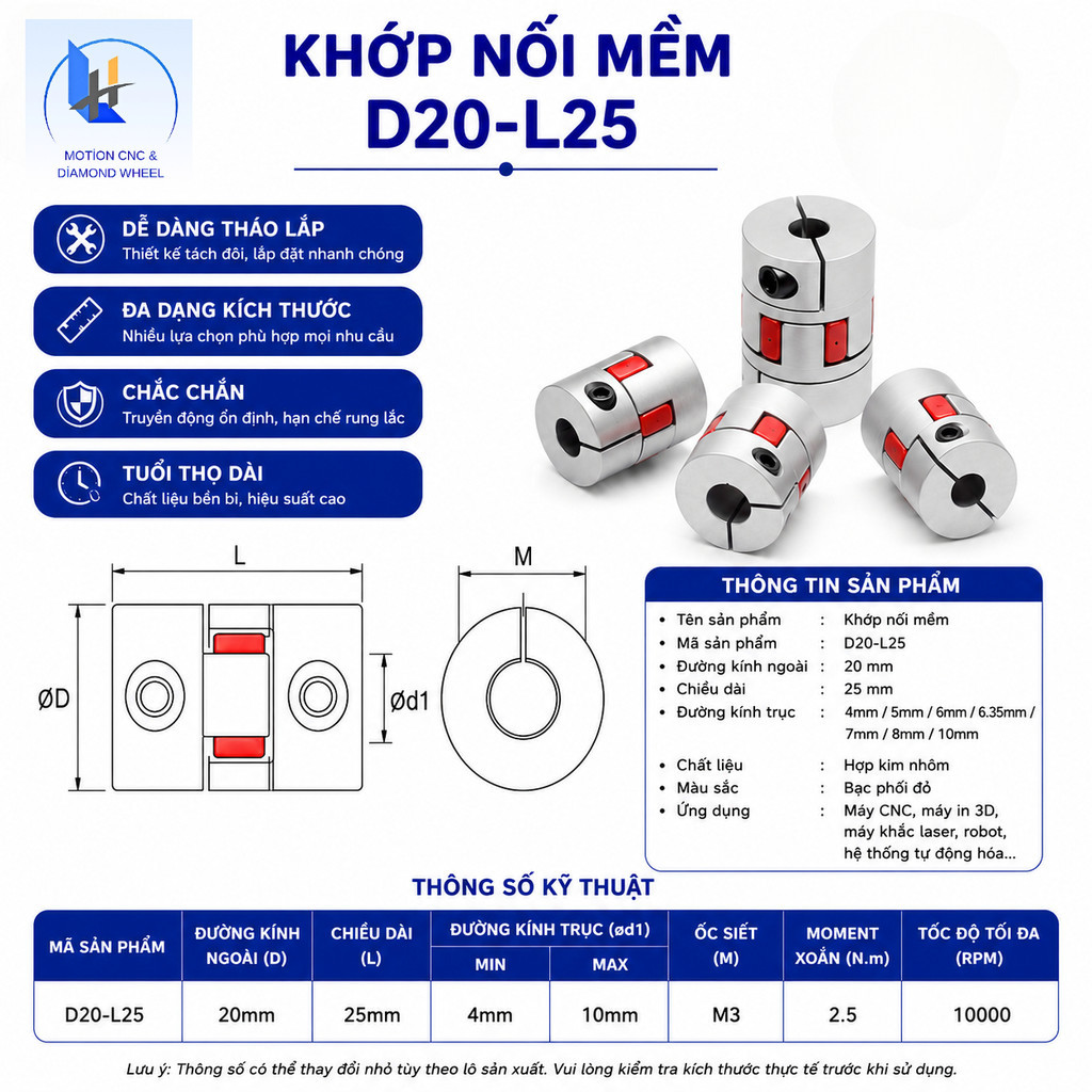 Khớp nối mềm đủ size D20-L25