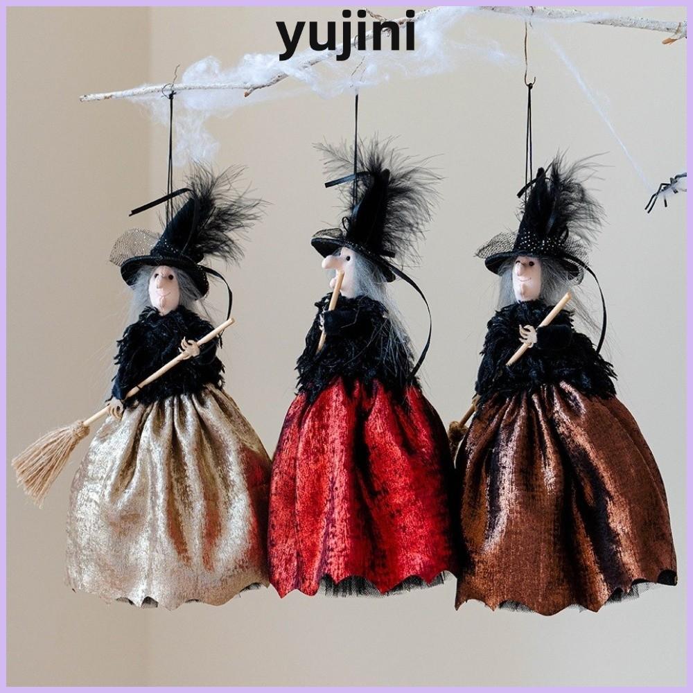 Mặt dây chuyền phù thủy Halloween YUJUNI, Thiết kế lông vũ Mặt dây chuyền trang trí phù thủy nhung s