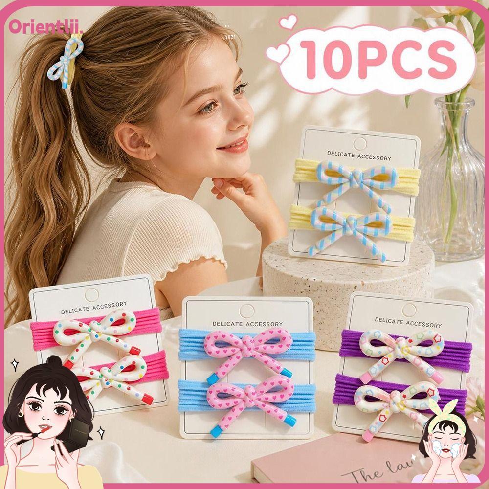 ORIENTTK 10 Dây Buộc Tóc Nơ, Dây Buộc Tóc Nơ Họa Tiết Mềm Mại Nhiều Màu Sắc, Dây Buộc Tóc Co Giãn Dễ