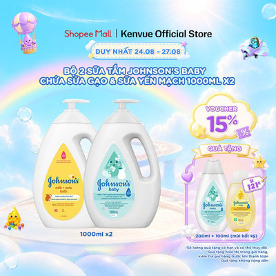 Bộ 2 chai Sữa tắm cho bé Johnson's Baby chiết xuất từ sữa và gạo/yến mạch giúp tăng đề kháng và bảo vệ da bé 1000mlx2