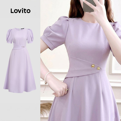 Đầm Lovito thanh lịch bất đối xứng mùa xuân/hè màu tím cho nữ LK4ED812