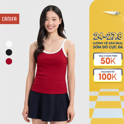 Áo hai dây nữ CANIFA áo ba lỗ dáng ôm body chất cotton pha co giãn thoáng mát 6TA26S002