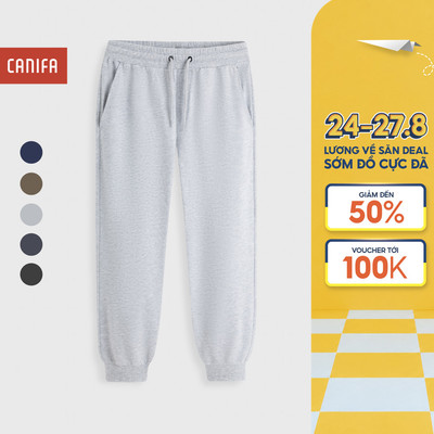 Quần nỉ nam CANIFA chất liệu cotton USA ống suông bo gấu co giãn 8BP25W008