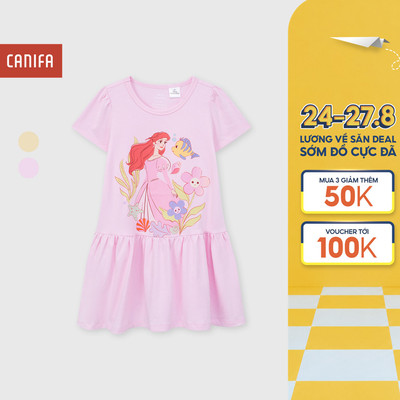 Váy liền bé gái CANIFA đầm babydoll 100% cotton cộc tay dáng xòe in họa tiết 1DS26S011