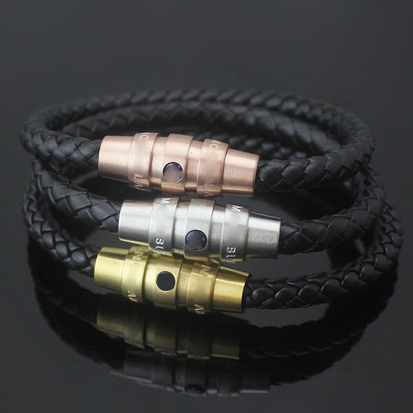 VHH9 Braided bracelet with plum blossom magnetic clasp for men, magnetic clasp bracelet, leather bra