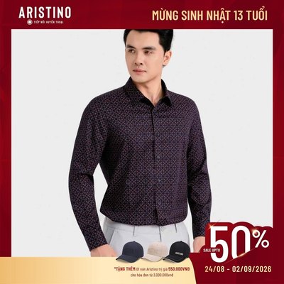 ARISTINO Áo Sơ Mi Nam Dài Tay Slim Fit ALS1740S3 Họa Tiết Xanh Tím Than Bamboo Sợi Tre Mềm Mại Thoáng Mát Thấm Hút Tốt
