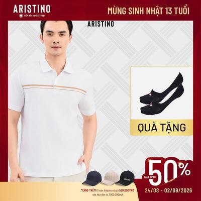 ARISTINO Áo Polo Nam Trắng Kẻ APS600EDP01 Cotton Regular Fit Smart Casual Thanh Lịch Thoáng Mát