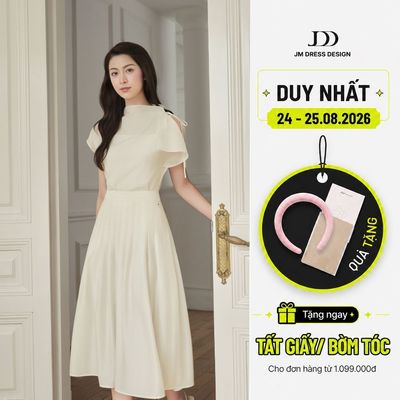 Set áo cổ lệch tay trờm 2T20.2505OG và chân váy xòe chặn ly 4L02.2504OG – Bộ đồ công sở nữ thiết kế tiểu thư thanh lịch
