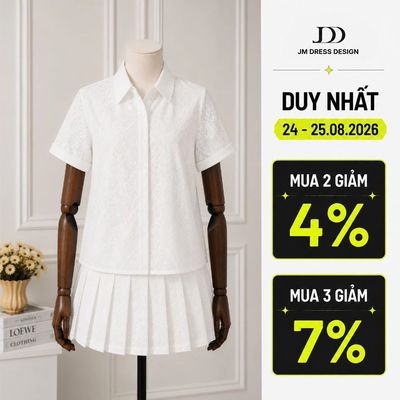Set Áo Sơ Mi Ren Cổ Đức 2S08A.2412L,Chân Váy Xếp Ly Thắt Đai 4S09A.2412L Set Đồ Tiểu Thư Thanh Lịch Phong Cách Hàn Quốc