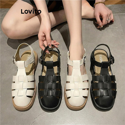 Lovito Giày Sandal Đế Bằng Kiểu La Mã Hàn Quốc Đơn Giản Thoải Mái Đế Dày Mềm Mại Thích Hợp Mang Ngoài Trời Cho Nữ LFA67230