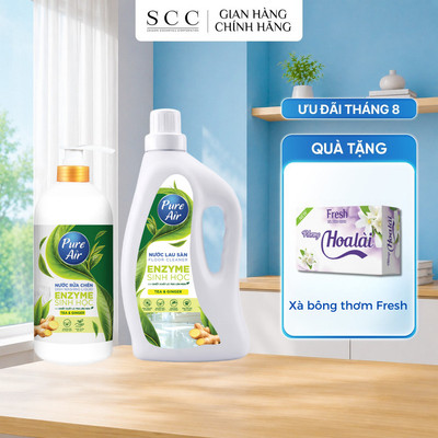 Combo Nhà Sạch Thơm Pure Air - Nước Rửa Chén 750g & Nước Lau Sàn 1,1L Chiết Xuất Lá Trà Lên Men
