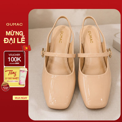 Giày Cao Gót GUMAC Gót Vuông 4cm Da PU Bóng Quai Ngang Thời Trang GG05066