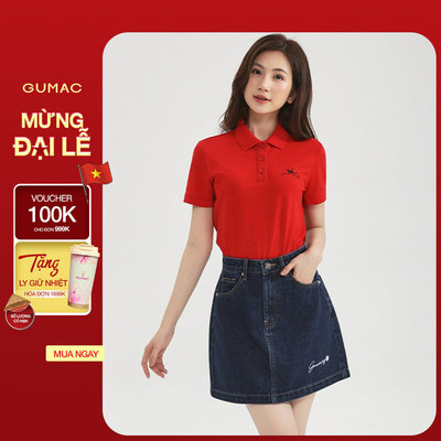 Áo polo nữ GUMAC form ôm nhẹ đọ dài lửng phía trước thêu hình chim thiên nga APF12011