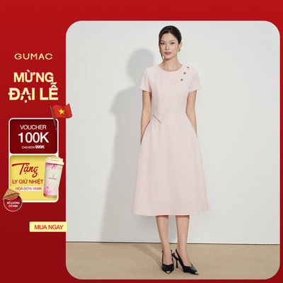 Đầm Nữ Dáng A GUMAC Có Phối Bản Phía Trước Kiểu Đính Phụ Kiện Kim Loại Có Túi Sườn DG07049