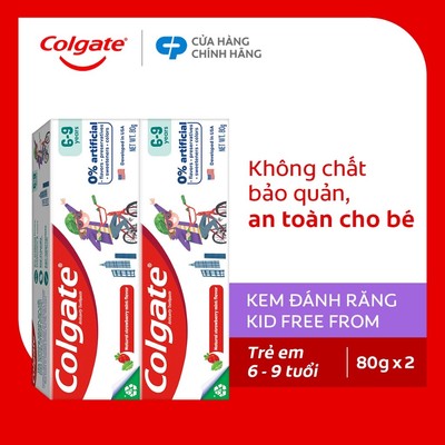 Bộ 2 Kem đánh răng Colgate Kid Free From cho bé 6-9 tuổi không chất bảo quản 80g