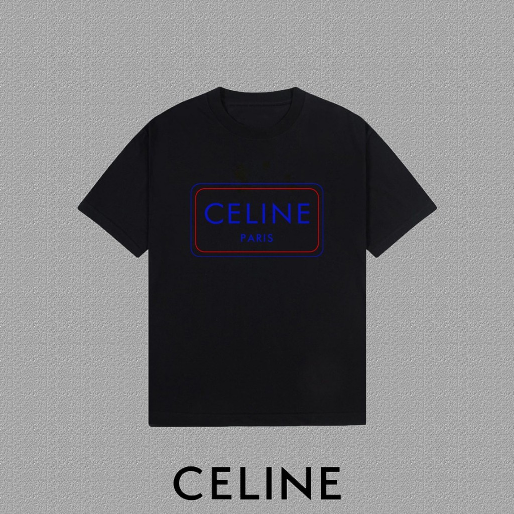 CELINE CELINE Nam Nữ Plus Size Tay Ngắn Phong Cách Cặp Đôi Màu Trơn Hàng Mới Về Slim-fit Sáng Tạo Ng