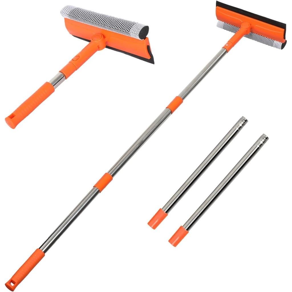 Professional Window Squeegee,2 in 1 Squeegee Window Cleaner with Long Stainless Steel Handle,Sponge 