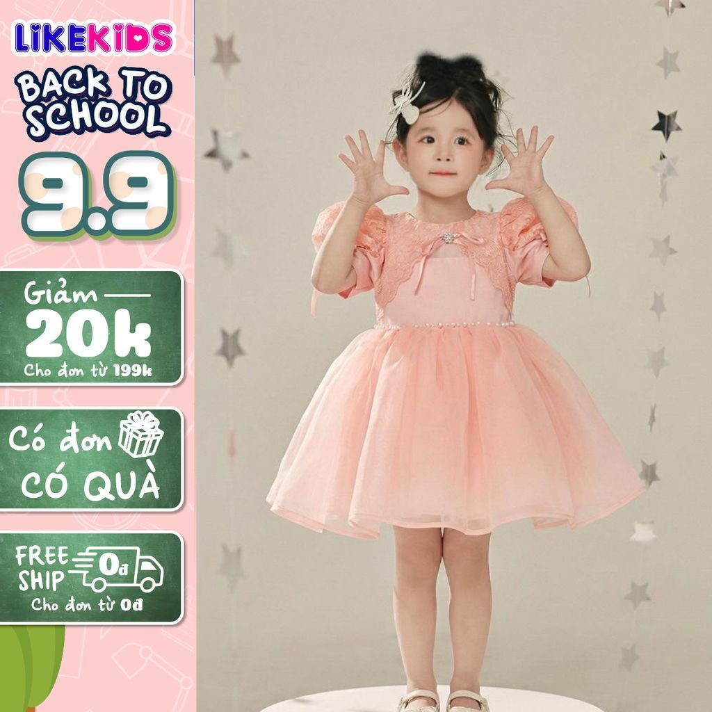 Đầm công chúa voan cho bé gái kiểu dáng TAY BỒNG LikeKids F47