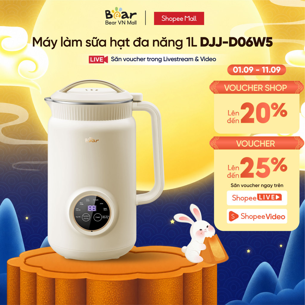 [Livestream] Máy làm sữa hạt 1L Bear DJJ-D06W5 - Hàng Chính hãng