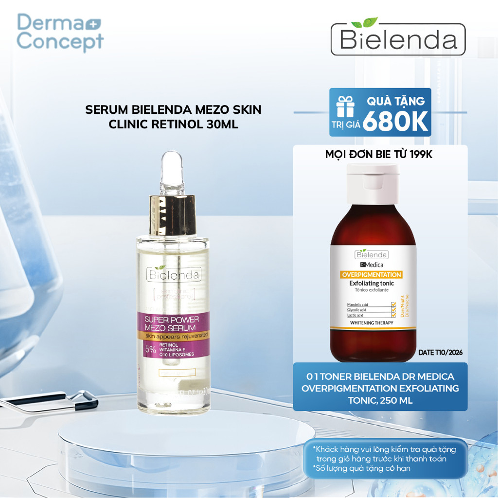 Serum Bielenda Mezo Skin Clinic Retinol hỗ trợ tái tạo da, chống lão hoá 30ml