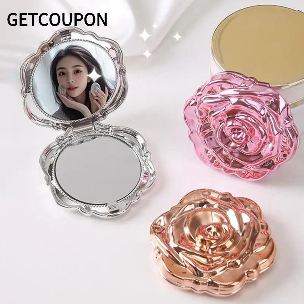 GETCOUPON Gương hoa hồng GETCOUPON, Gương trang điểm tròn gấp, Gương bỏ túi Mini dài cỡ nhỏ thanh lị