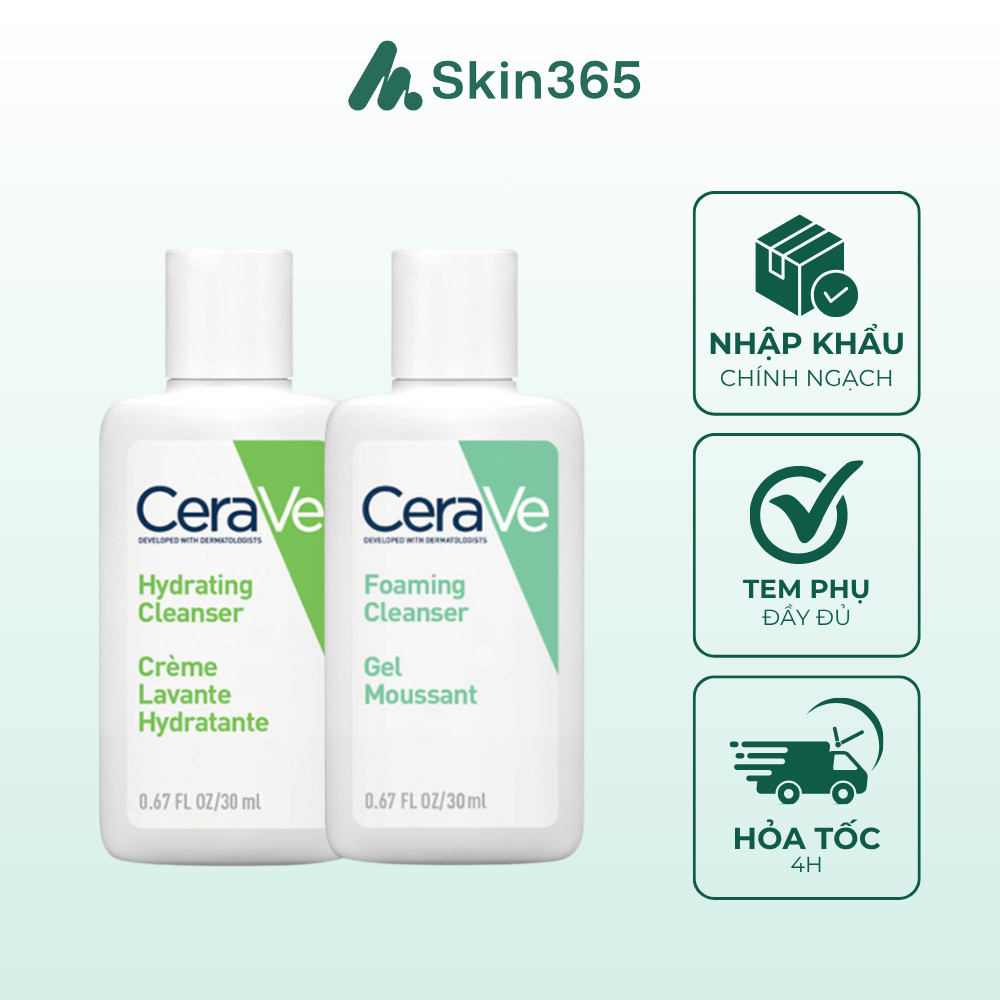 Sữa Rửa Mặt Cerave Foaming For Normal to Oily Skin/Hydrating For Normal to Dry Skin 30mL