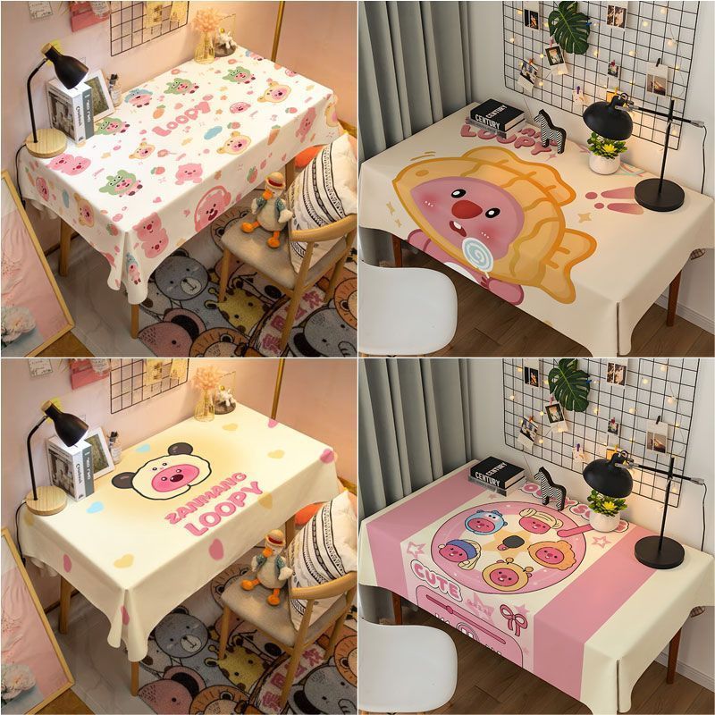 Cartoon Loopy Little Beaver Tablecloth for Student Dormitory Desk, Dining Table, Heat-Resistant and 