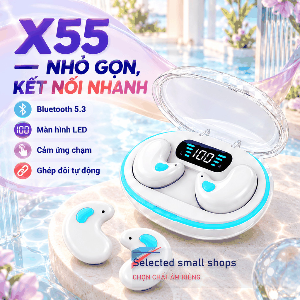 Tai nghe Mini X55 PRO Bluetooth 5.3 X55 Stereo HIFI 9D Hiệu ứng âm thanh Giảm tiếng ồn