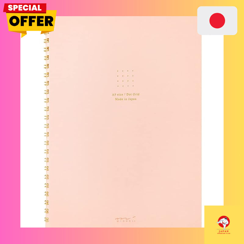 Midori DESIGNPHIL A5 Ring-Bound Notebook, Colored Dot Grid, Pink