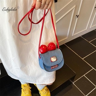  Eshylala Dễ Thương Sanrio Hello Kitty Nơ Denim Túi Đeo Vai Nữ Mini Yên Túi Đeo Ngang Nữ Tính Túi Xách Di Động Thời Trang KT Mèo Quà Tặng Eshylala 