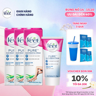 [MỚI] Combo 3 hộp Kem tẩy lông Veet Pure cho da nhạy cảm, 50g/hộp tiết kiệm, công thức Pure cải tiến