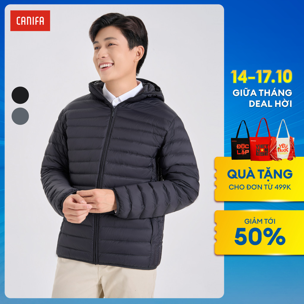 Áo khoác lông vũ nam CANIFA MEN có mũ chống thấm nước dài tay 8OT23W005