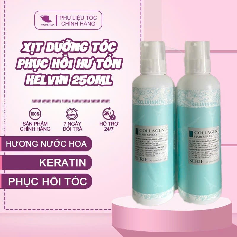 Xịt dưỡng Keratin collagen Kelvin ,Giữ nếp tóc, Dưỡng Tóc Bóng Mượt Và Phục Hồi Tóc Khô Xơ Hương Nướ