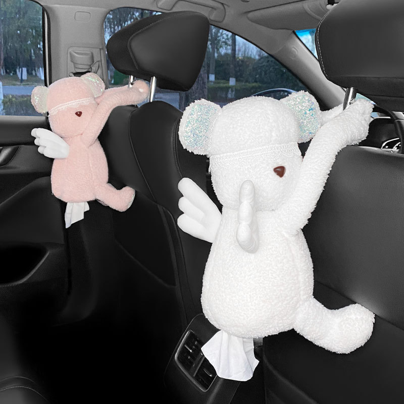 Car Roof Tissue Box Plush Bear Tissue Dispenser Angel Tissue Box Car Storage Bag Supplies Angel Bear