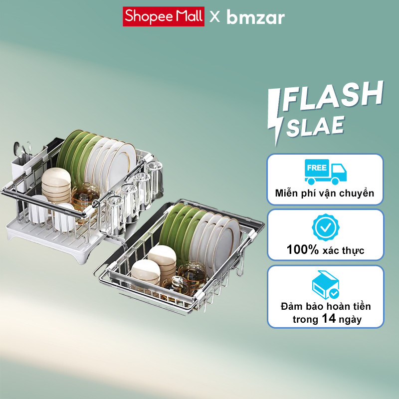 BMZAR Giá để bát đĩa đa năng inox Kệ Bát Đĩa Inox Thu gọn được Giá úp bát đĩa